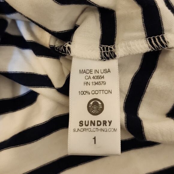 NWT Sundry Maritime Women's Navy Striped Bonjour Nautical 3/4 Sleeve Top - Sz. 1 - Picture 7 of 8